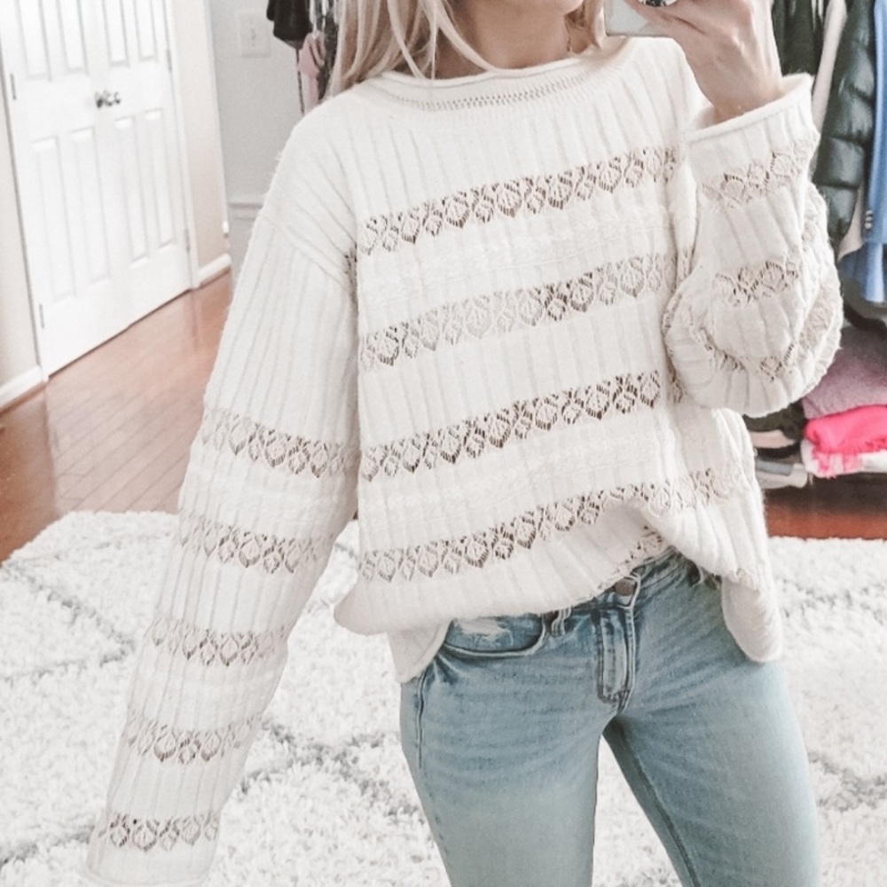 🤍ZARA Pointelle Ribbed Sweater